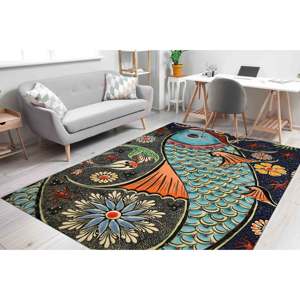 Alfombra con estampado efecto mosaico de peces: delgada, colorida, decoración para salón, alfombra suave no tejida - Product Image 2