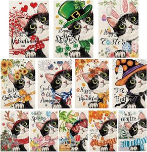 Милые садовые флаги с черными кошками для улицы, флаги с котятами для двора на все сезоны и праздники, зимний флаг для декора двора - Product Image 1