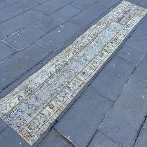 Alfombra Vintage de Estilo Runner de 1.6x9.5 pies (50x290 cm), Alfombra Turca de Lana con Diseño Floral Azul - Product Image 2