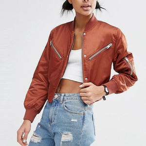 Chaquetas Bomber bordadas personalizadas para damas, ropa de calle, chaqueta Bomber con cremallera para mujer, chaqueta Bomber de satén de nailon 100% para mujer, chaqueta Bomber estándar - Product Image 3