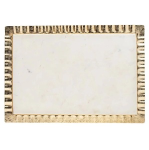 Plateau de service en marbre blanc et en bois avec poignée en métal aux prix de vente directs d'usine avec les tailles de 11x2.5 pouces - Product Image 2