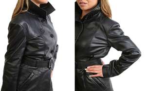 <b>Womens</b> Real Leather Trench Coat Waist Belt Mid Length <b>Parka</b> Jacket Soft Nappa Lamb Sheepskin Leather Long Coat Jacket Wholesale - Product Image 4