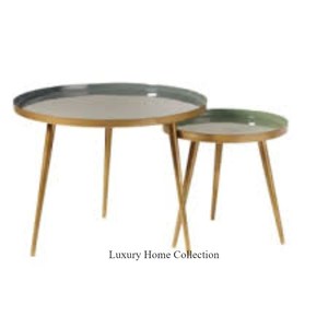 Ensemble de 3 tables d'appoint décoratives en métal faites à la main au design luxueux Table d'appoint enduite de poudre multicolore Fourniture de meubles de décoration intérieure - Product Image 4