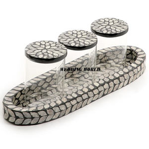 Pot de bonbons en acrylique de table avec plateau en nacre Serveur de noix fait main de haute qualité Pot de fruits secs en gros élégant classique - Product Image 3