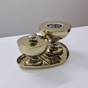 Juego de Quemadores de Incienso con Tema de Piedras Árabes, Plateado y Dorado, con Bandeja de Acero Inoxidable de Diseño para el Hogar y Regalos, Regalo de Ramadán - Product Image 1