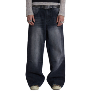 Barato Streetwear Stack Denim Pantalones Algodón Baggy Stacked Jeans Hombres Pantalones rectos largos Lavados Pantalones de pierna ancha para hombre - Product Image 1