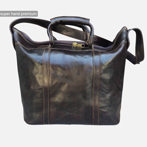 Premium Luxury Vintage Genuine <b>Leather</b> Travel Duffel <b>Bag</b> Luggage Daily Use Polyester Lining Large Capacity Zipper Closure <b>Soft</b> - Product Image 1