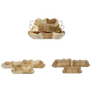 Fournisseur certifié Plateau de service en rotin et pétoncles pour la cuisine Plateau ondulé en osier bambou et rotin Décor pour le garde-manger de la cuisine - Product Image 1