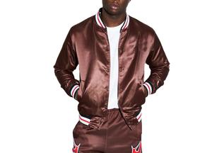 Chaqueta de bombardero gris de alta calidad con logotipo personalizado OEM, ropa de calle para hombre, chaquetas universitarias de satén de carreras de gran tamaño para hombre - Product Image 5