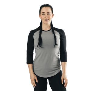 Vente en gros de t-shirts personnalisés pour femmes patchwork raglan chemise à manches 3/4 vêtements d'automne personnalisés t-shirts - Product Image 1