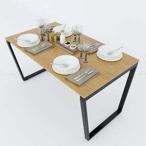 โต๊ะอาหารไม้ไผ่ขาเหล็กแบบขยายได้ 140x80 ซม. สำหรับใช้ในบ้าน สำนักงาน และห้องครัว - Product Image 1