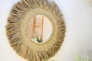 กระจกผนังทรงกลมสไตล์วินเทจทำจากหญ้าทะเลทรงกลมหรูหราแขวนผนังสำหรับตกแต่งบ้าน - Product Image 6