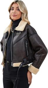 Nouvelle arrivée, veste de moto en peau de mouton véritable, doublure en soie teinte, veste chaude d'hiver pour femmes - Product Image 3