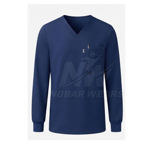 Lightweight Long Sleeve <b>Scrub</b> <b>Tops</b> Men Healthcare Work Uniform V Neck Design Breathable Fabric Multiple Utility Pockets - Product Image 2