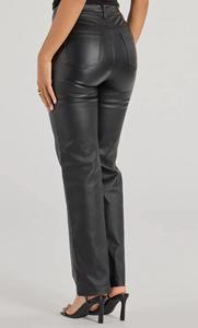 กางเกงยีนส์ขาตรงมีกระดุมสำหรับผู้หญิงกางเกงหนังเทียมมีกระเป๋าน้ำหนักเบามีสไตล์ - Product Image 2