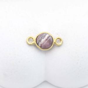 Round Rhodochrosite Bezel Connector Handmade Gold Plated Gemstone Link Minimalist Jewelry Making <b>Supply</b> - Product Image 1
