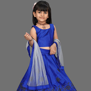 Shoryam Fashion Lehenga Choli pour enfants, bleu roi, longueur au sol, broderie, dupatta en filet, tenue ethnique pour mariages et fêtes - Product Image 1