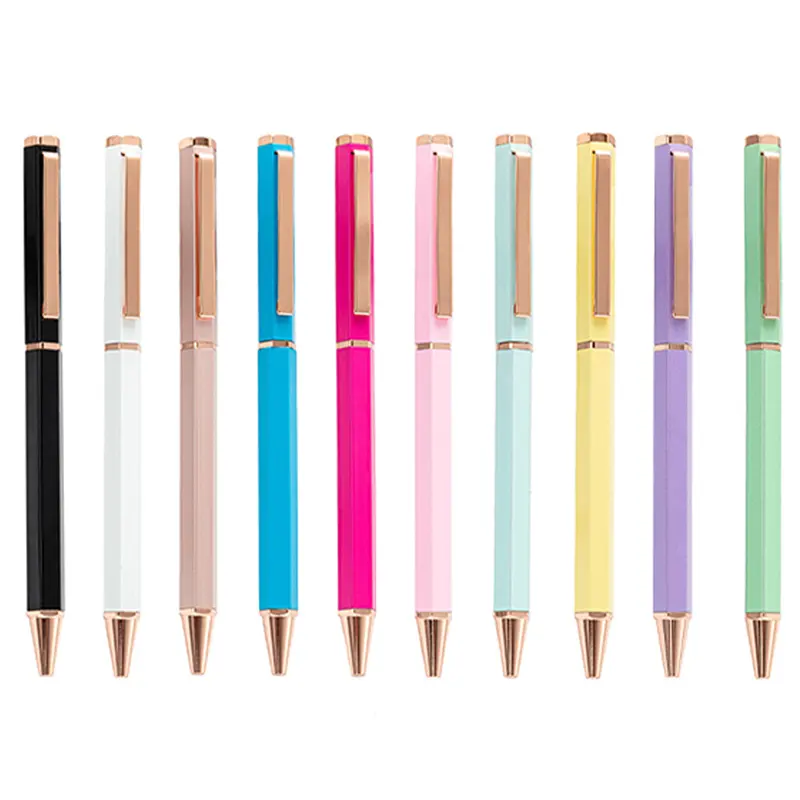 BECOL New Design Creative Hexagonal Advertising Ballpoint Pen Multi Color Luxury Metal Twist Ball Pen for Business Gifts
