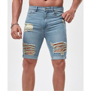 Shorts en jean décontractés extensibles pour hommes, nouvelle mode estivale, bleu noir avec motif, shorts pour hommes, service OEM, respirant - Product Image 2