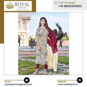 Collection de vêtements ethniques indiens Rayon Kurti avec feuille imprimée et broderie pour mariage et fête - Product Image 2