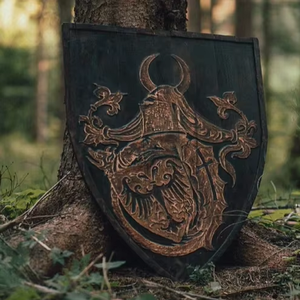 Bouclier médiéval de type Heather avec un blason. - Product Image 1