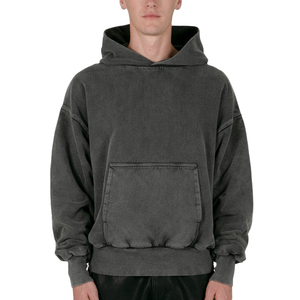 Basics Sweat à capuche d'hiver de luxe pour homme, coupe oversize, style vintage, effet double délavé à l'acide, 100% coton, Streetwear - Product Image 2