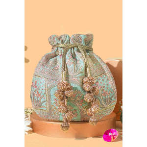 Pochette de mariée Potli à pampilles et sequins, en polyester écologique et durable, tailles personnalisables, pour mariages indiens, pochettes pour femmes, emballage cadeau - Product Image 4
