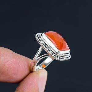 Anillo de Compromiso y Boda de Plata de Ley 925 con Piedra Preciosa de Cornalina, Estilo Bohemio Hecho a Mano, Regalo para Mujer - Product Image 4