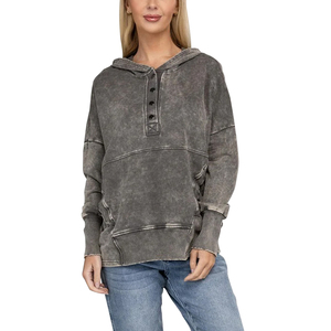 Sudadera con Capucha para Mujer, Lavado Ácido, Informal, de Manga Larga, Holgada, Color Sólido, con Impresión y Logotipo Personalizados - Product Image 5