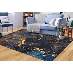 Alfombra Estampada en Mármol Azul Marino y Dorado: Diseño Abstracto de Lujo, Alfombra Delgada No Tejida - Product Image 5