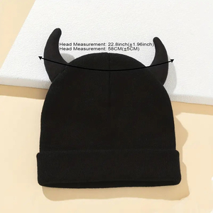 Horn Shape Acrylic Beanies for Men Soft High Quality Solid Color <b>Winter</b> <b>Hat</b> Knitted Designer Logo Plush Style Outdoor Ski Use - Product Image 5