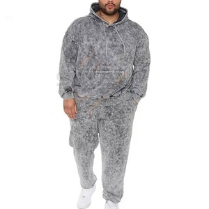 Unisex Casual Solid Acid Wash Cotton <b>Polyester</b> <b>Hoodie</b> Jogger Tracksuit with Custom Logo - Product Image 1