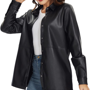 Chemise-veste en simili cuir de haute qualité pour femmes, boutonnée, légère, en PU, haut à manches longues, chemisier, manteau, tendance, décontracté, automne - Product Image 1
