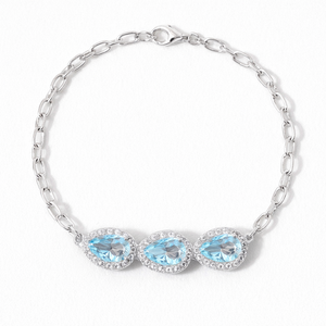 Trendy Blue Topaz Pear-Shaped Chain Bracelet Rhodium Plated 925 Sterling Silver for Wedding Party <b>Gift</b> Occasions - Product Image 3