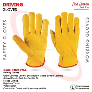 Gants de conducteur jaune de haute qualité Keystone Thumb Styled avec doublure en polaire Gants en cuir de travail industriel avec une adhérence maximale - Product Image 6
