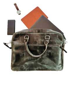 Sac pour ordinateur portable en cuir véritable fait main de qualité supérieure, fermeture éclair, deux bretelles, style japonais, doublure en coton, couleur personnalisée pour un usage professionnel - Product Image 4