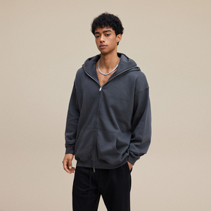 เสื้อมีฮู้ดผู้ชายแบบมีซิปเปิดไหล่ทรงบ็อกซี่ฟิตเนสสไตล์สตรีทแวร์ - Product Image 3