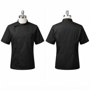 เสื้อแจ็คเก็ตช่างตัดผมแบบยูนิเซ็กซ์ ผ้าโพลีเอสเตอร์พรีเมียม 180 GSM สีดำ แขนสั้น ระบายอากาศได้ดี ชุดยูนิฟอร์มร้านเสริมสวย ปักลายนูน ปักโลโก้ตามสั่ง - Product Image 6