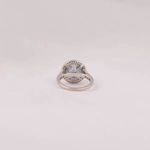 Blue Round Cut Lab Grown Diamond Half <b>Eternity</b> Double Halo Engagement <b>Ring</b> With Tiney Lab Grown Diamond Engagement <b>Ring</b> - Product Image 4