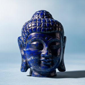 Statue tête de bouddha sculptée à la main Figurine Lapis Lazuli cadeau d'affaires artisanat indien gravé cristal de guérison semi-précieux Inde - Product Image 5