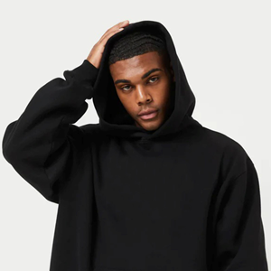 Sweats à capuche unisexes surdimensionnés en coton imprimé de logo en polaire lourde unie de haute qualité personnalisés OEM Sweats à capuche noirs pour l'hiver pour hommes - Product Image 3