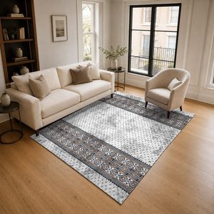 Tapis de salon en chenille gris argenté moderne vintage imprimé numériquement, lavable en machine, antidérapant - RUGS DEPOT LXDP-0833 (vente en gros) - Product Image 2
