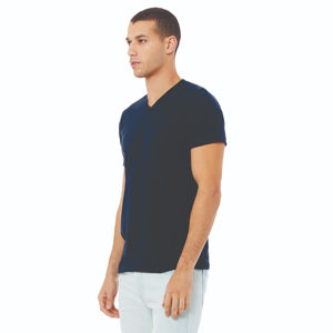 Camiseta azul marino unisex con cuello en V 100% Airlume algodón peinado 4,2 Oz Jersey formal de manga corta - Product Image 3