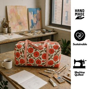 À la mode Floral main bloc imprimé sac de sport spacieux léger coton sac de voyage Machine matelassé pliable Boho Weekender - Product Image 3