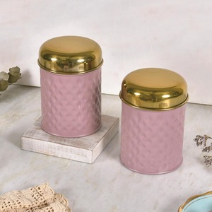 Copper and Gold Metal Storage <b>Jar</b> Set Gloss Cutwork and Hammered Design Modern and Traditional Cylindrical Containers - Product Image 5