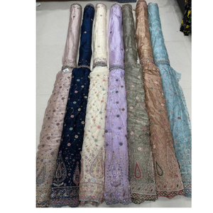 Imported <b>Silk</b> <b>Fabric</b> with Handwork Beads and Elegant Thread Work Dupatta Perfect for Bridal Lehengas and Wedding Outfit Designs - Product Image 1