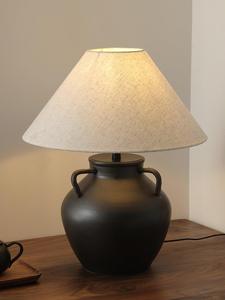 Vintage Art Deco <b>Table</b> Lamp Minimalist White Fabric Ceramic Base Black Old Wine Pot Decorative Wood <b>Plant</b> Electric for Living - Product Image 6