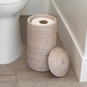 Eco-Friendly Woven Rattan <b>Toilet</b> Paper Holder with Lid Decorative Tissue <b>Roll</b> <b>Storage</b> <b>Basket</b> for Bathroom Home Decor Vietnam - Product Image 2