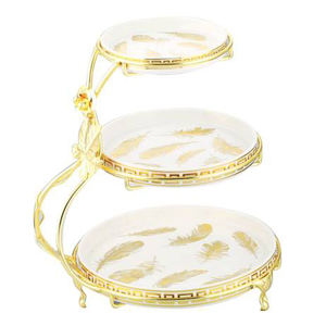 Support de service à 3 niveaux en céramique de luxe de qualité supérieure fait à la main Design décoratif Support à gâteau à 3 étages pour dessert en métal - Product Image 1