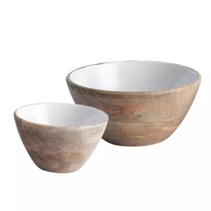 Cuencos de madera hechos a mano grandes de madera de mango de mesa cuantitativa con pegatina de diseñador personalizada, cuenco de madera interior esmaltado - Product Image 3